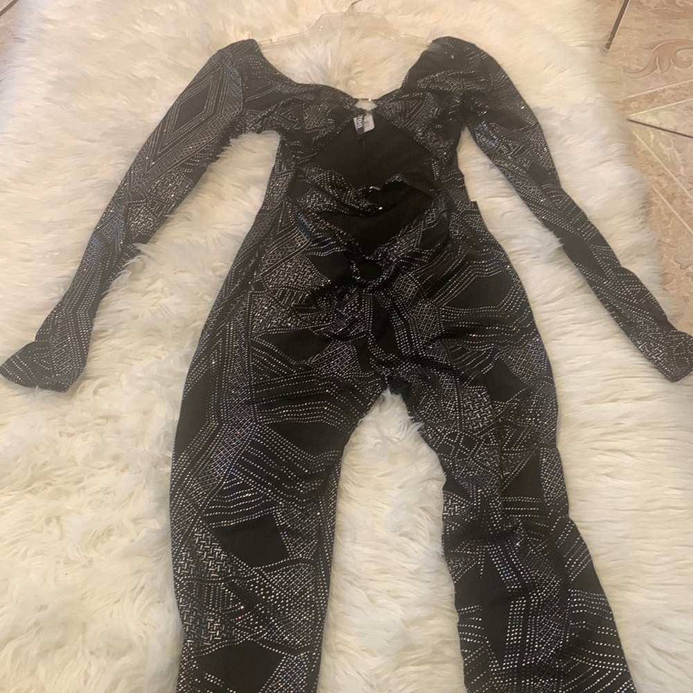 Fashion Nova Cutout Black Rhinestone Jumpsuit